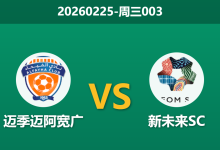 2026年2月25日 周三003 迈季迈阿宽广 vs 新未来SC赛前分析：客队防线核心伤缺，数据强拉客胜是否存在诱导？-足球赛事前瞻 | AI 智能分析 | 足球数据解读 - 球小智